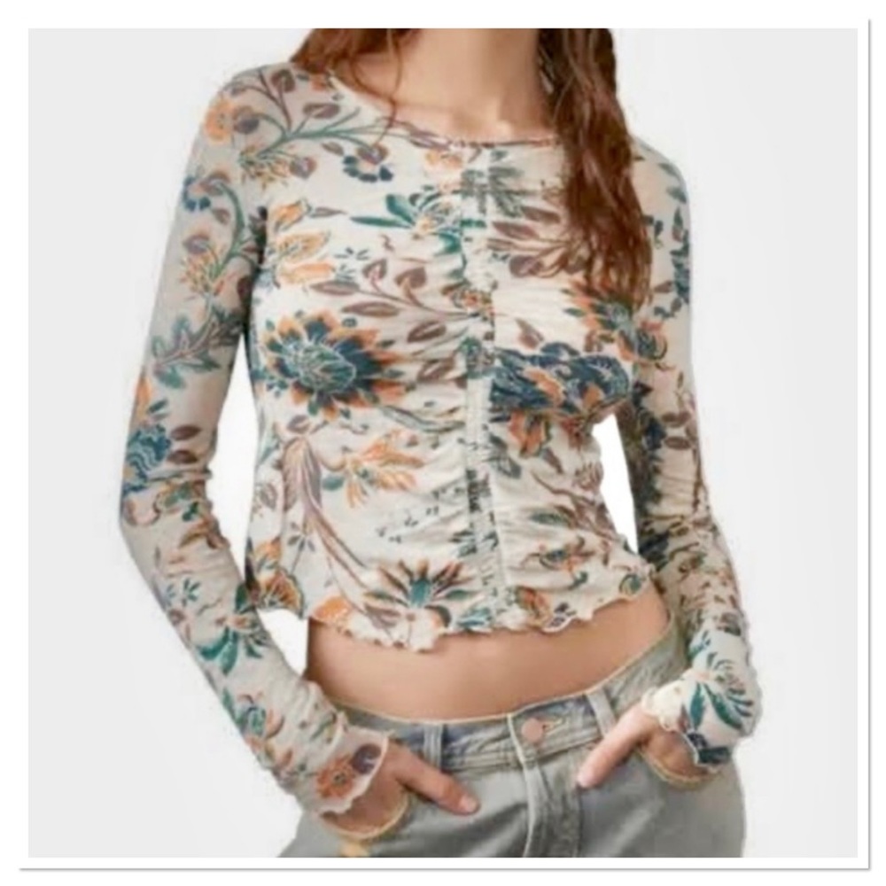 Free People We The Free Dreamed Of You Floral Print Crew Neck Tee Shirt